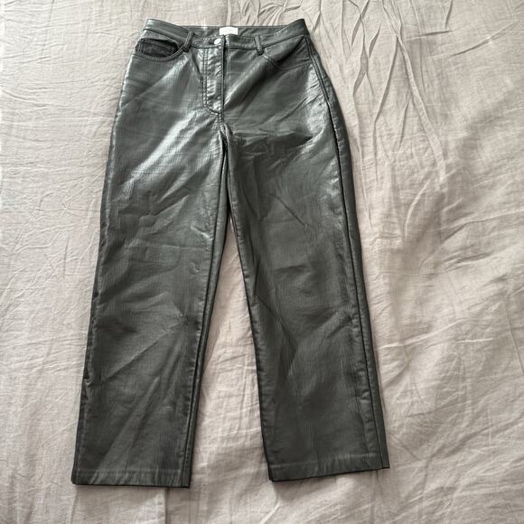 Aritzia Wilfred Faux Leather Pants Straight Leg Black Cropped Size 4